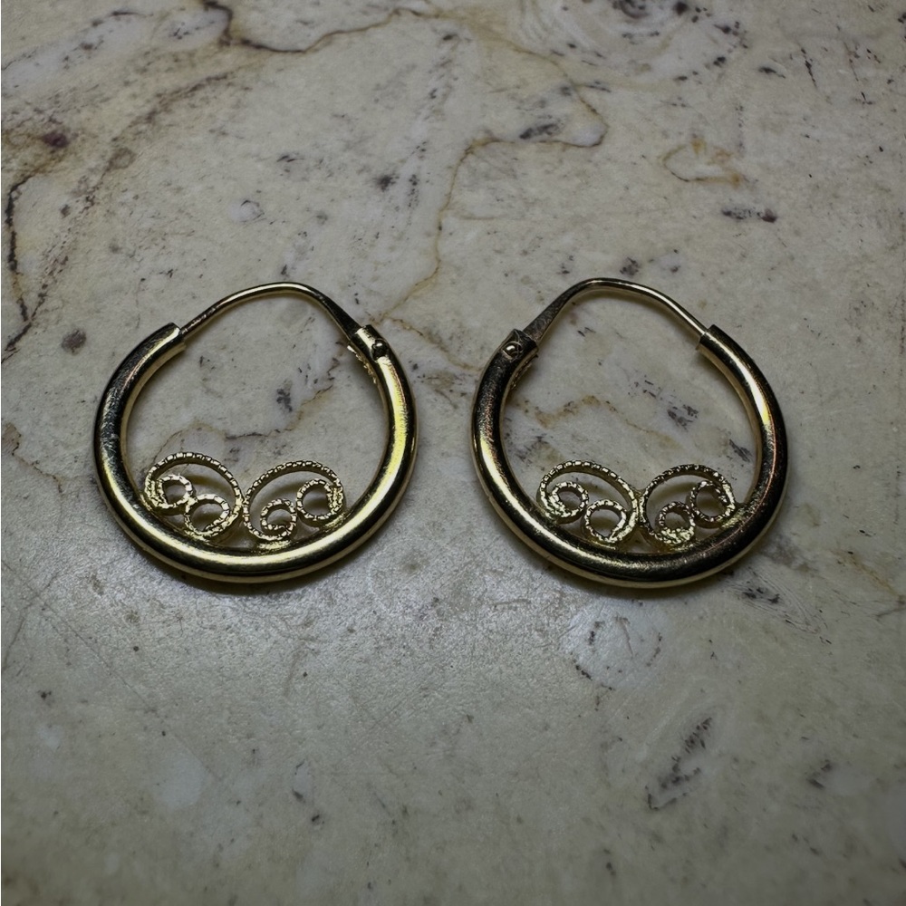 14k Yellow Gold Hoop Earrings - Picture 2 of 10